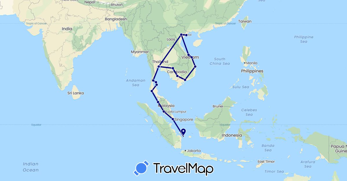 TravelMap itinerary: driving in Indonesia, Cambodia, Malaysia, Singapore, Thailand, Vietnam (Asia)